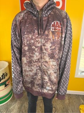 Mac Tools Hoodie Full Zip Mechanics Automotive Parts Racing Garage Rust Sz 2XL